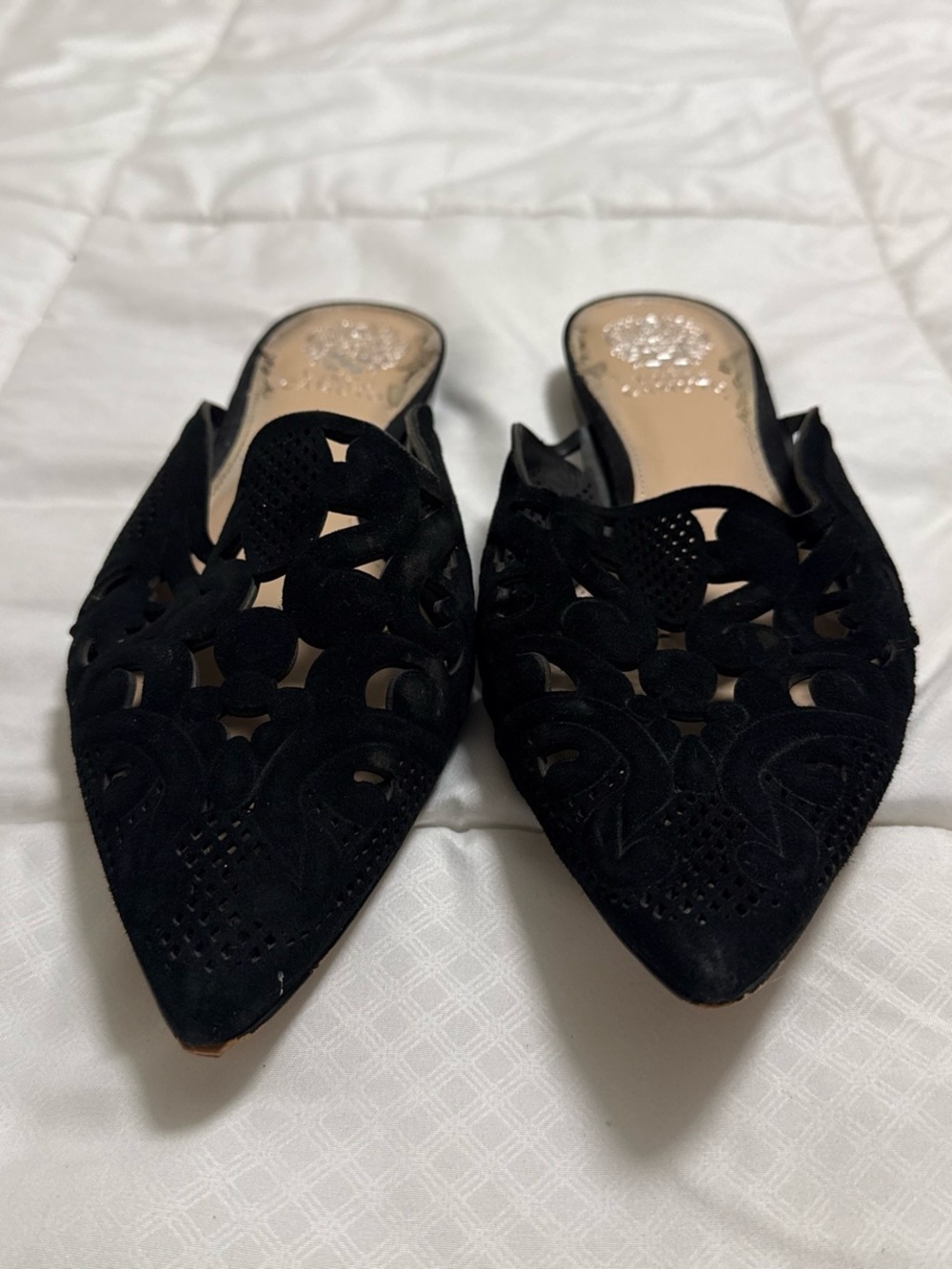 Vince Camuto Black Pointed Cutout Slip-On Mules